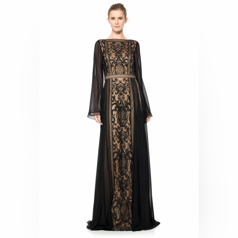 Embroider black lace gown